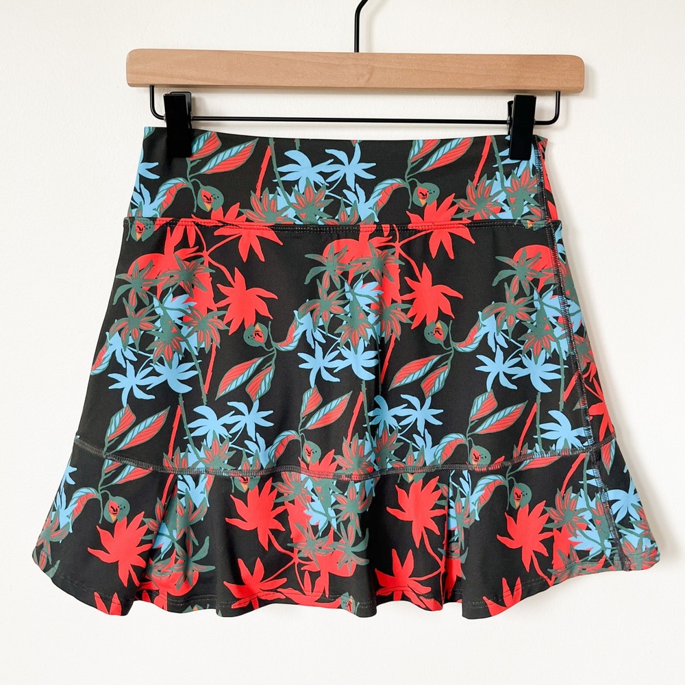 Dona Jo Tropical Print Skort Small Brown Red Blue Tennis Pickleball